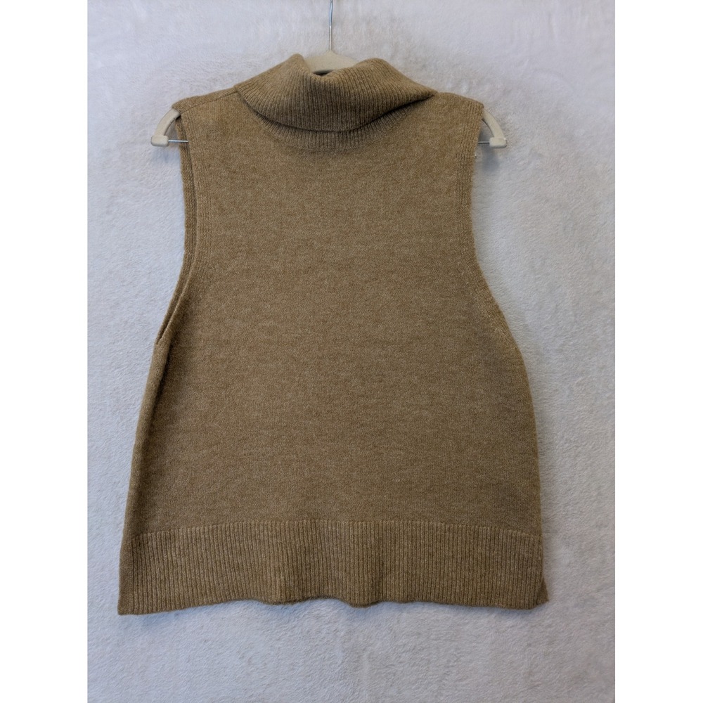 Vero Moda Sweater Vest Women's S Tan Rollneck Turtleneck Sleeveless Side Slit